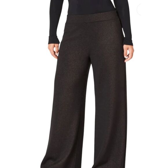 Spanx - Airessential Shimmer Wide Leg Pants- Very Black / Silver Shimmer Size M - Picture 1 of 11